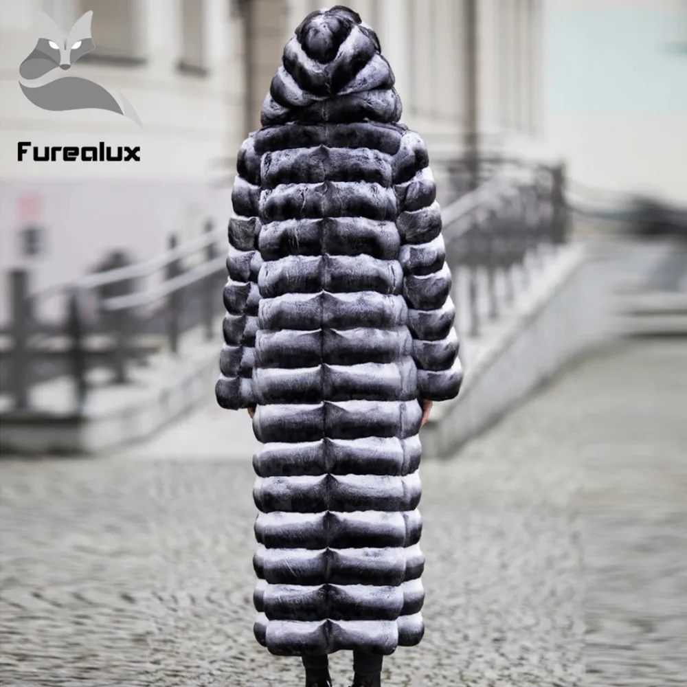 Шуба из натурального Шиншилла длинная 130 см шуба меха кролика Рекс женская