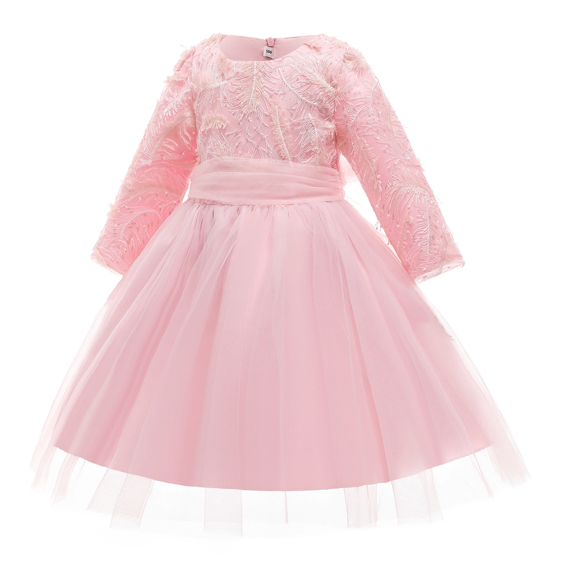 

New Girls Dress Long-Sleeved Puffy Skirt New Childrens Dress Princess Dress Lace Mesh Knee-Length Dress 2-10 Year OldC509