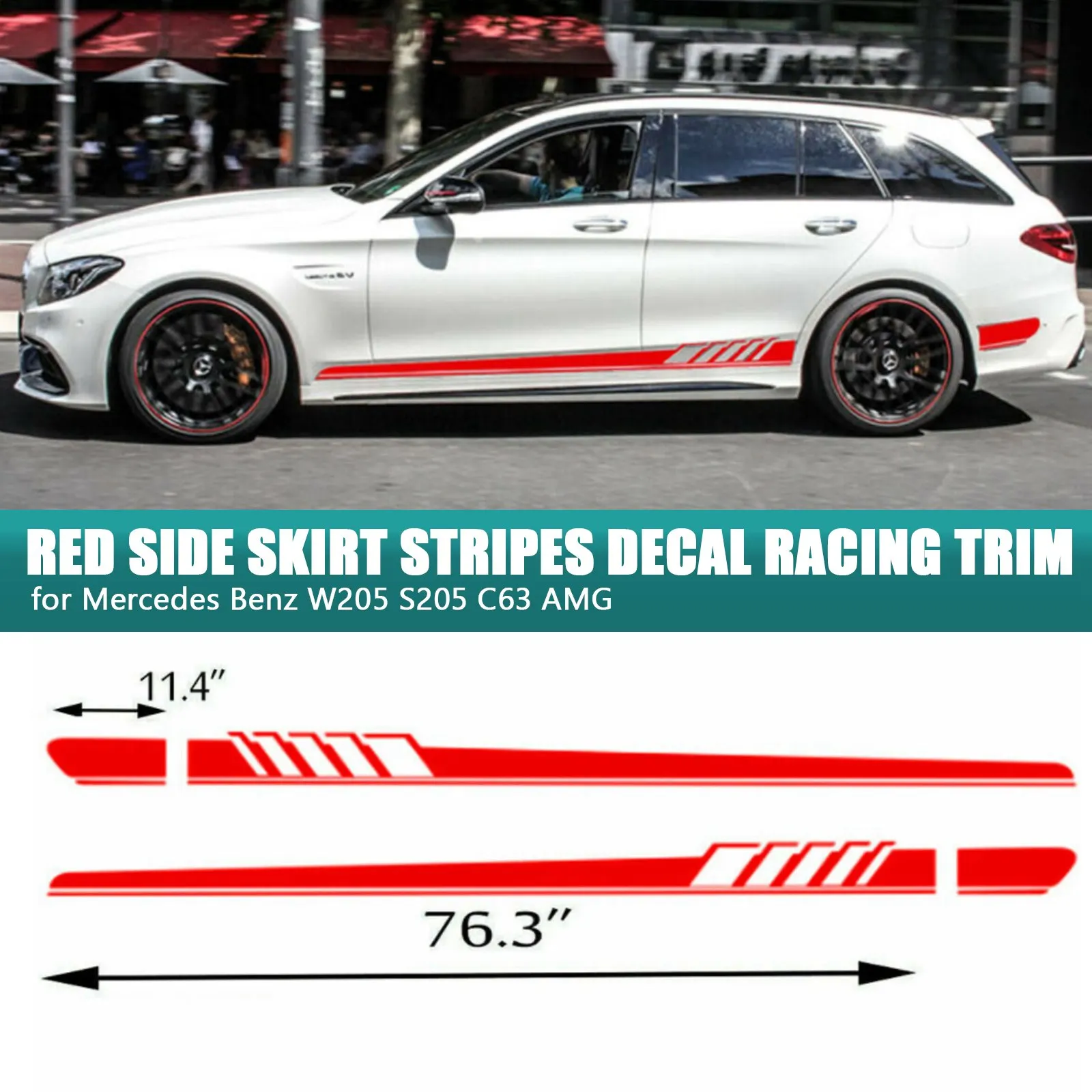 

2 шт., наклейки на боковые полосы автомобиля Mercedes Benz W205 S205 C63 AMG