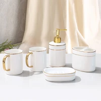 bathroom sets porcelain gold rim toilet accessories set toothbrush holder lotion dispenser mouth cups soap dish for shower room