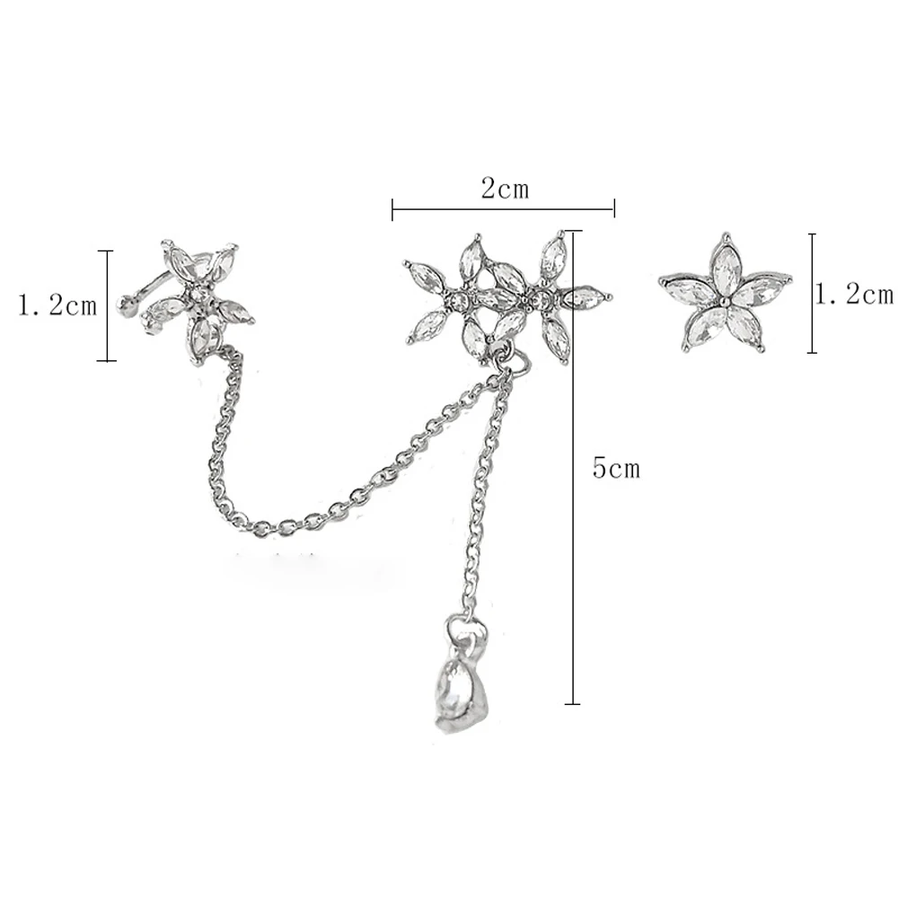 

Korean Fashion Flower Zircon Chain Earrings Asymmetry Trendy Rhinestone For Women Personality 2021