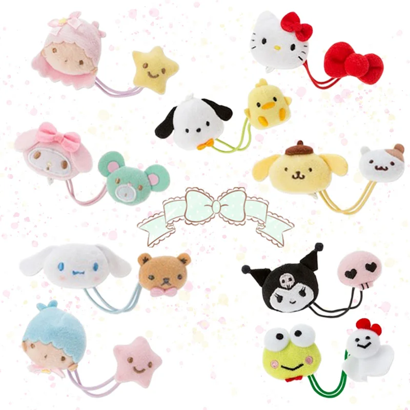 

New Kawaii Anime Plush Hair Rope Cinnamoroll My Melody Kuromi Purin Dog KT Cat Little Twin Stars Hair Accessories Cute Kid Gift