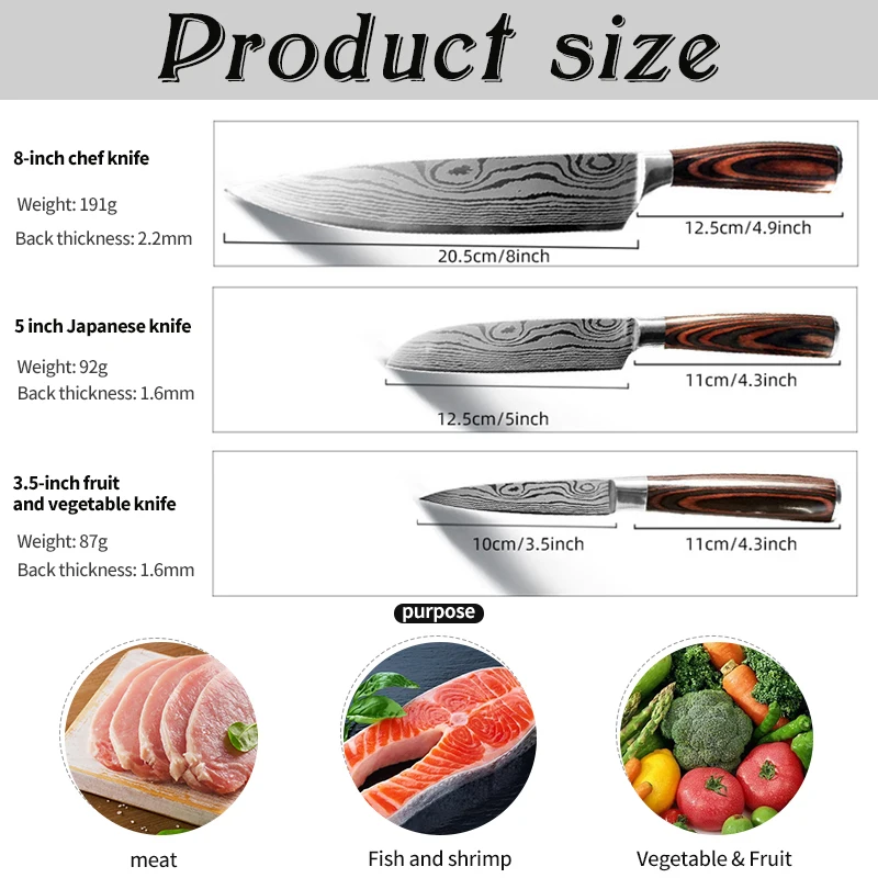 Набор кухонных ножей из нержавеющей стали 440C японский шеф повар сантоку с