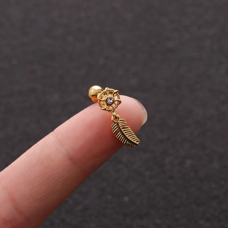 1 шт. Новинка Лидер продаж подарок перо Женская CZ серьги-кольца ухо гвоздик для