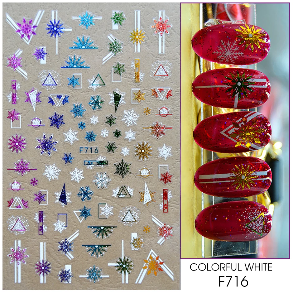 

2PCS 3D Christmas Nail Art Decoration Stickers Sparkly Gold White Colorful Glitter Geometry Snowflake Winter Slider Nail Foils