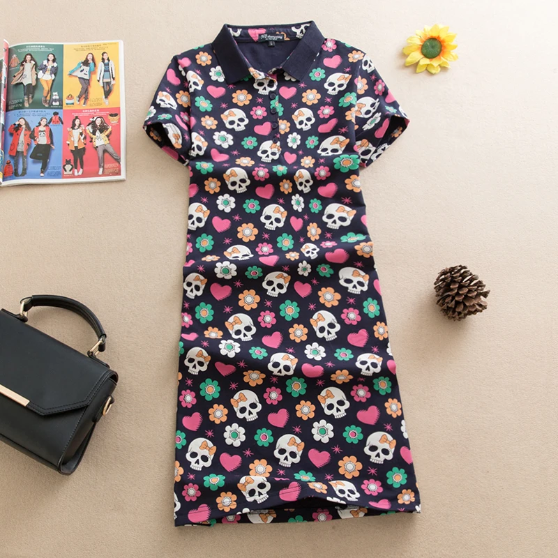 

New printed animal flower Polos Casual Dresses De Festa T Shirt Femme Summer loose Tops Clothing One piece Dress Ete Vestidos