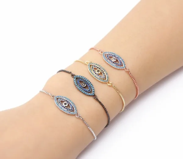 gold silver rose gold Chain Turkish Evil Eye bracelet  micro pave cz zircon rope adjusted Macrame blue eye bracelet ug4 Bangles