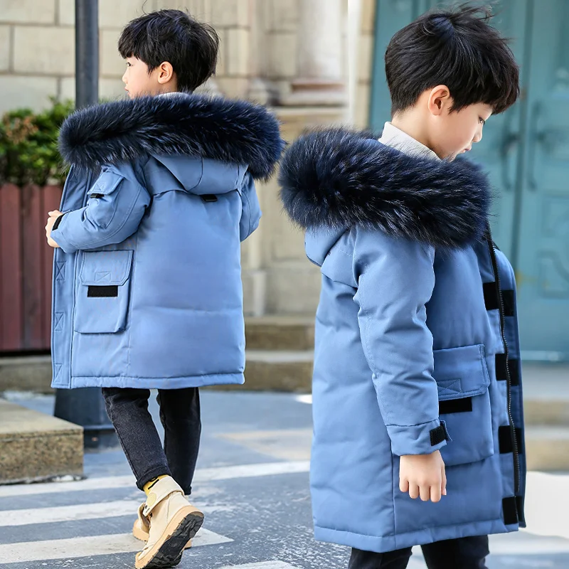 Брендовые Детские Пуховые парки пальто пуховики для мальчиков теплая Длинная