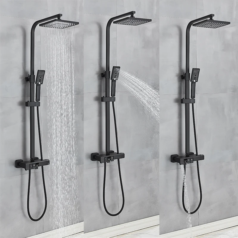 Senlesen Thermostatic Bathroom Shower Set Matte Black 8 inch Rainfall Head Wall Mounted System | Строительство и ремонт