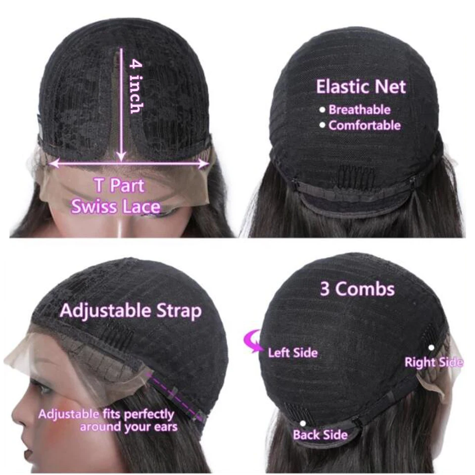 Предварительно выщипанный 30-дюймовый парик с глубокой волной и T-образной частью