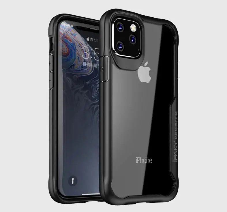 Черный Для iphone 11 чехол прозрачный противоударный ТПУ+ PC чехол для телефона для iphone 11 pro max высокое качество - Цвет: Черный