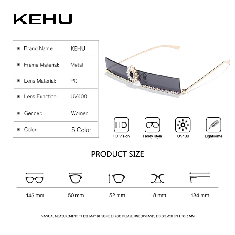 KEHU роскошные стразы квадратные солнцезащитные очки для женщин модный дизайн