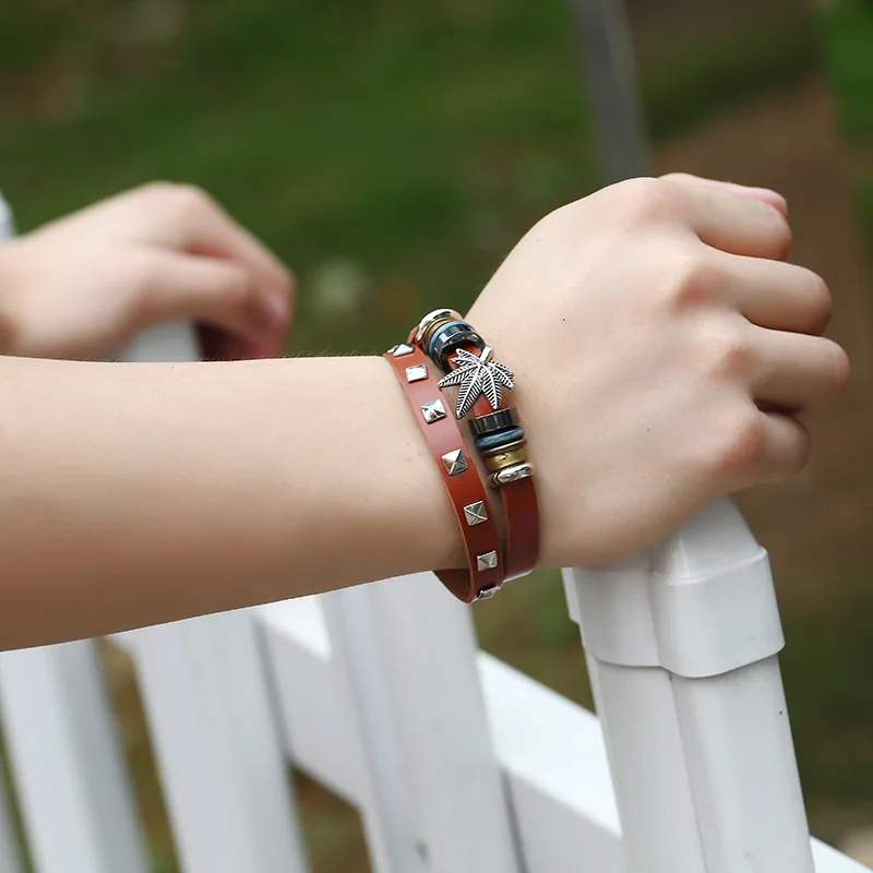 Модный винтажный браслет талисман в стиле панк с кленовыми листьями