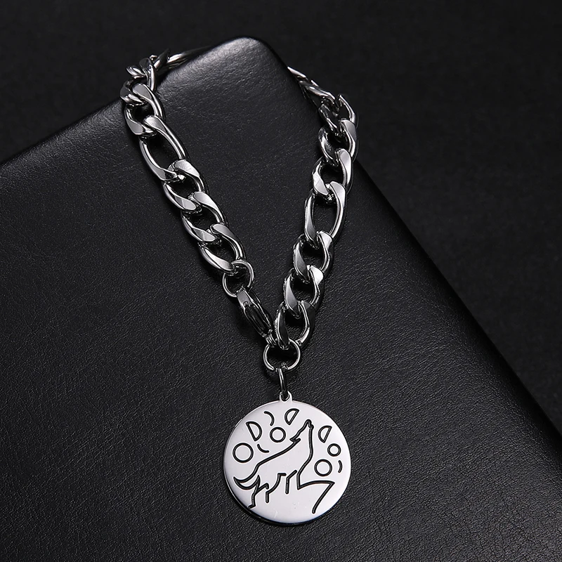 Браслет LIKGREAT Moon Wolf из нержавеющей стали для мужчин и женщин Круглый браслет с