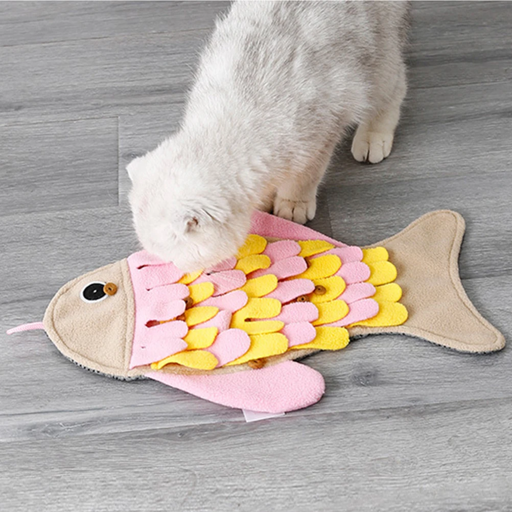 

Cat Toy Fish Shaped Sniff Blanket Cat Training Feeding Pad IQ Cat Play Sniff Pad Cat Food Bowl Toy Pet Washable Snuffle Mat