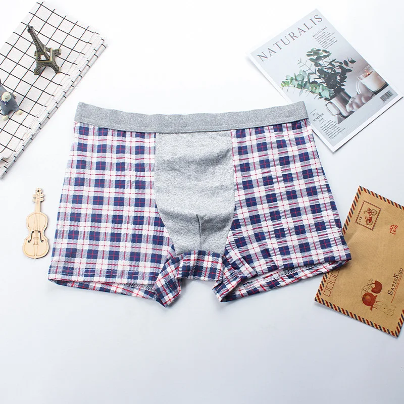 

Mid Waistline Underwear Men Cotton Black Mens Boxers Briefs U Design Underpants Breathable One Size Plaid Male Panties 45-90kg