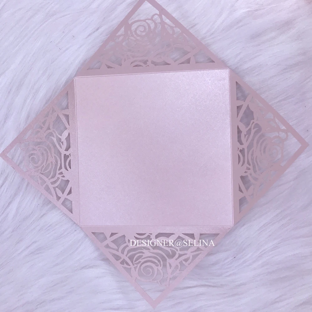 Пригласительные розовые золотые блестящие приглашения на свадьбу с лазерной