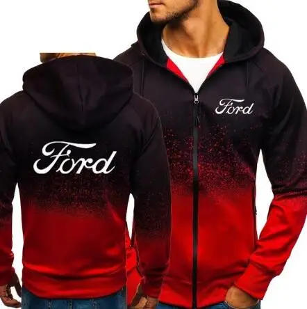 Толстовки с логотипом Ford, на молнии, осенне-зимний пуловер, хлопок, FORD, 3D Толстовка с градиентной расцветкой, Мужская одежда, Harajuku, куртки, пальто