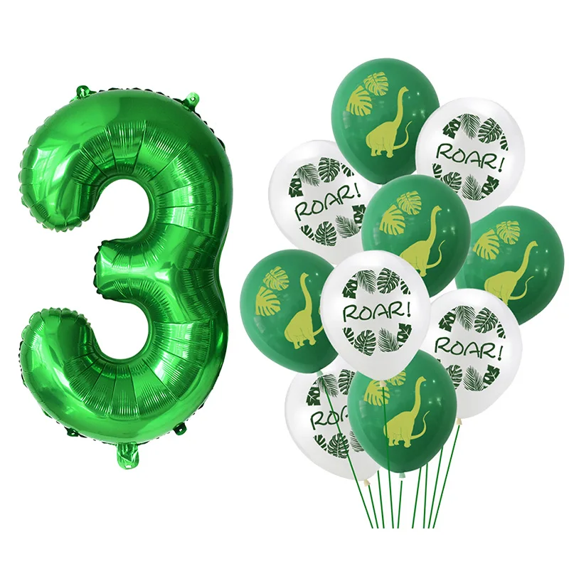 

11pc/green Aluminum Foil Number Birthday Balloon Dinosaur Latex Balloon Kids Jungle Theme Animal Party Decoration Baby Toy