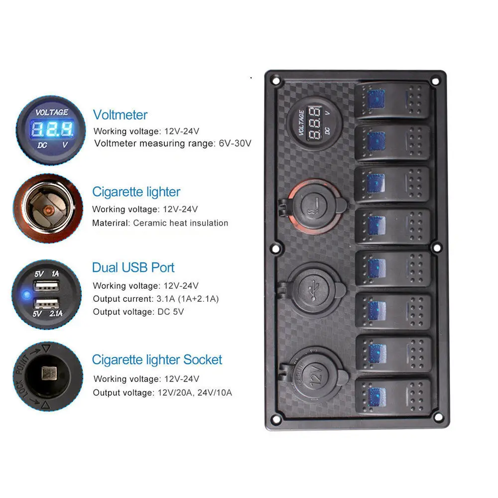 8 банд кулисный переключатель панель автомобиль Лодка вольтметр прикуриватель