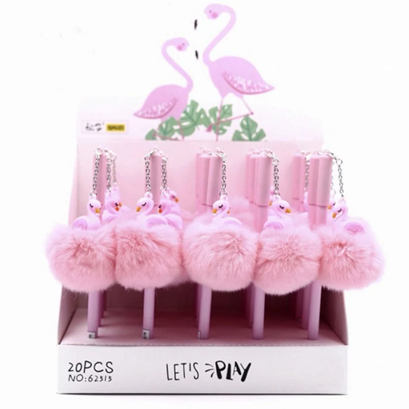 

1PC 0.5mm Plush Pendant Gel Pen Flamingo Ink Pen Baby Shower Birthday Party Flamingo Decoration Kids School Office Supplies