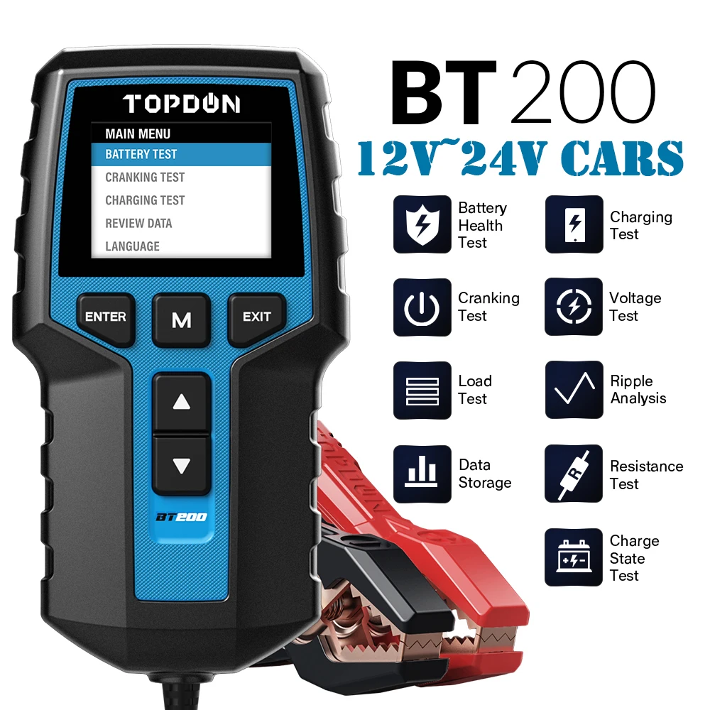 Тестер автомобильных аккумуляторов TOPDON BT200 12 В 24 от 100 до 2000CCA | Автомобили и