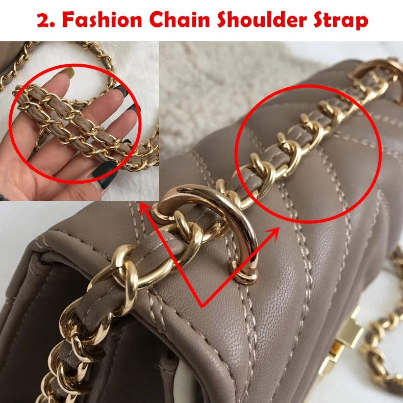 Burminsa Elegant Quilted Chain Crossbody Bags For Women Unique Design Lock High Quality Soft PU Female Shoulder Bags Autumn