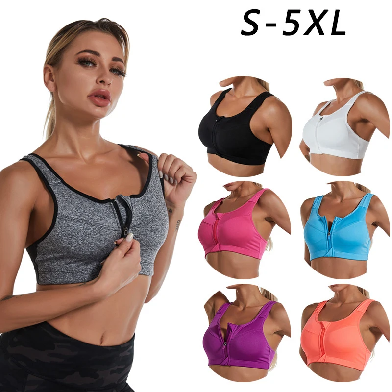

Sports Bra Plus Size Fitness Women's Gathered Without Steel Ring Yoga Running Beauty Vest Front Zipper Sexy Shockproof Underwear