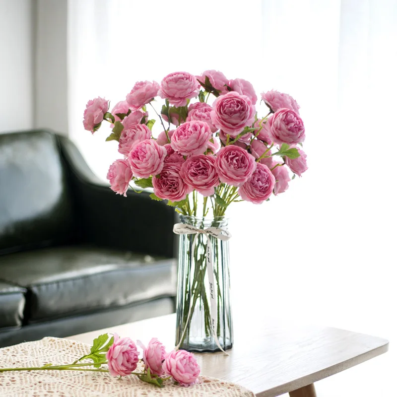 

1 Bouquet 3 heads Artificial Flowers Peony Rose Fake Flowers for DIY Living Room Home Garden Wedding Decoration