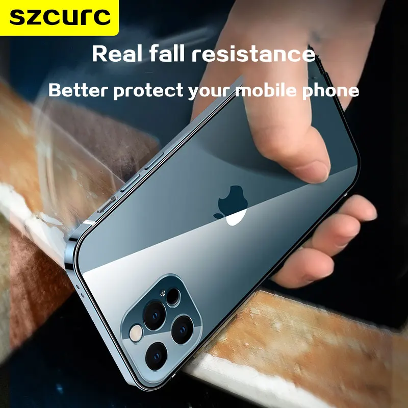 Funda protectora ultradelgada de acero inoxidable para iphone, carcasa de lujo de alta gama con lente todo incluido, antica&iacute;da, para modelos 13 Pro max y 12-3