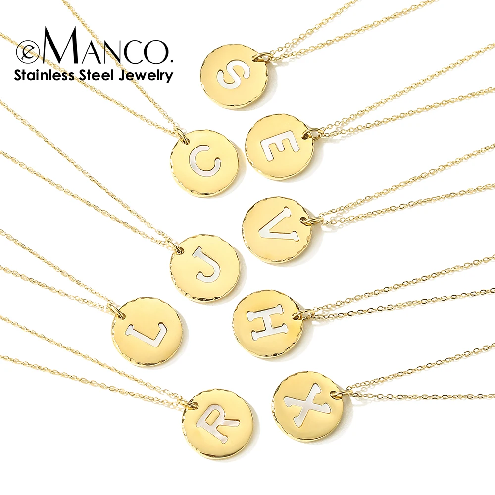 eManco Initial Charm Gold-Color Necklace Stainless Steel 26 English Initials  Necklace for Women Girls Kids Gifts