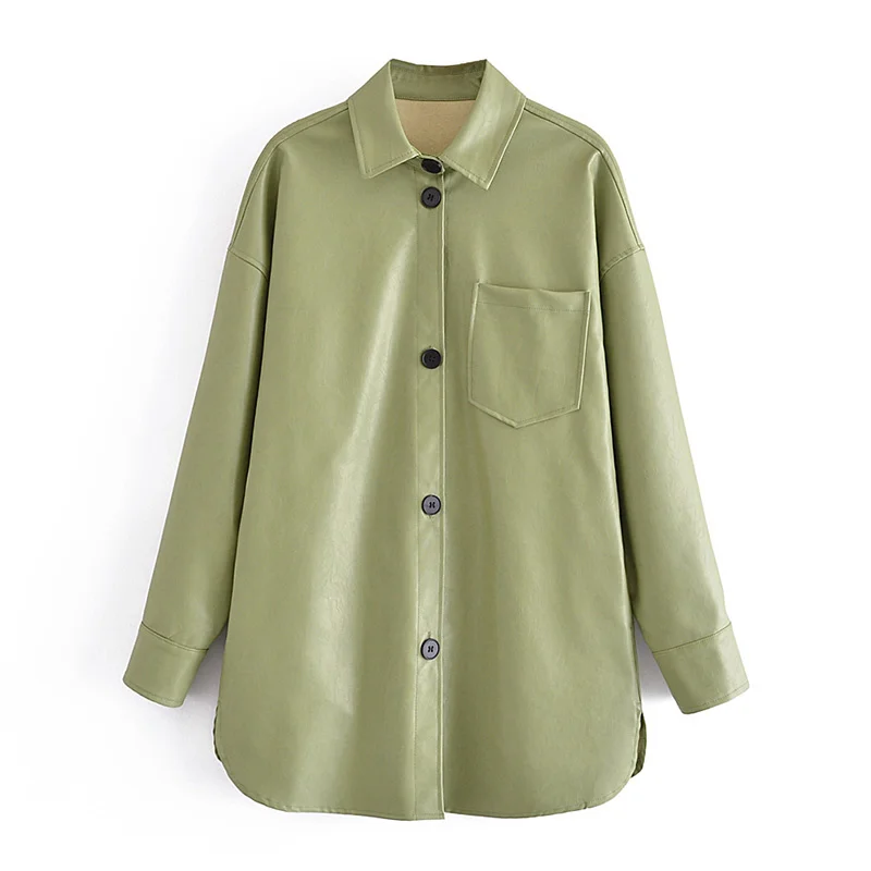 

Женская длинная куртка из мягкой искусственной кожи, повседневное однобортное пальто с отложным воротником в уличном стиле для осени и зим...