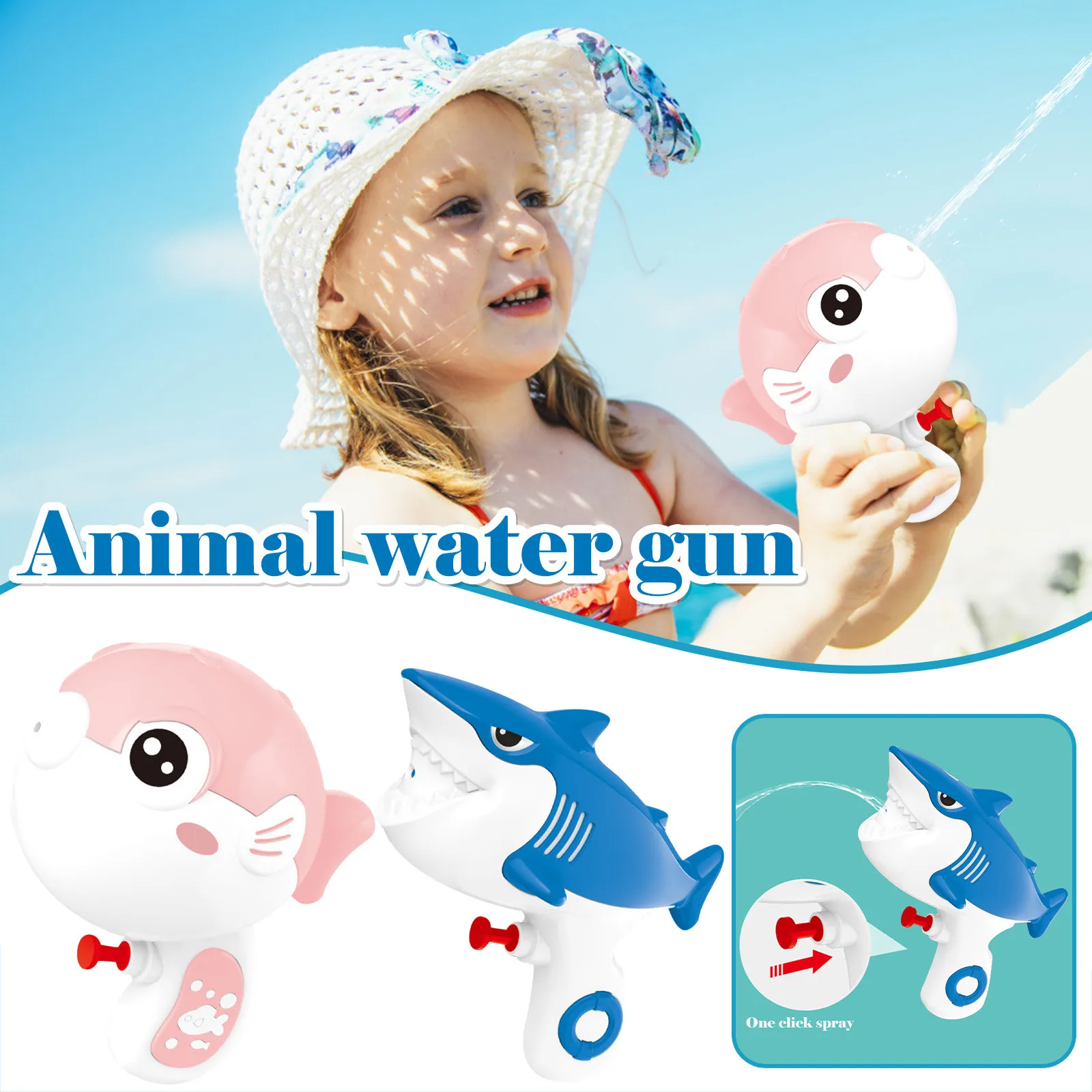 

Cute cartoon mini water gun summer toy plastic water spray gun toy animal dinosaur press water gun children adult swimming pool