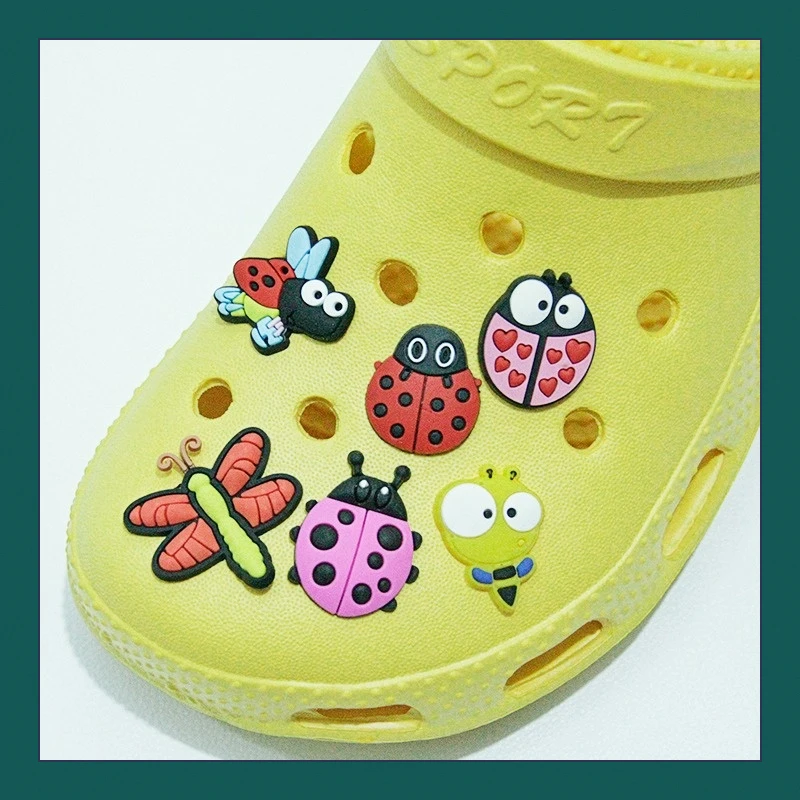 

Croc Charms Shoes Accessories Hot Sale 1 Piece Of PVC Shoes Charm Shoe Coccinella Septempunctata Decorations Gifts For Kids