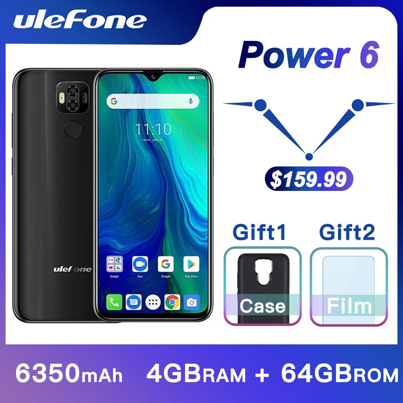 Ulefone power 6 Смартфон Android 9,0 Helio P35, четыре ядра, 6350 мАч, 6,3 дюймов, 4 ГБ, 64 ГБ, NFC мобильный телефон, 4G, мобильный телефон Android