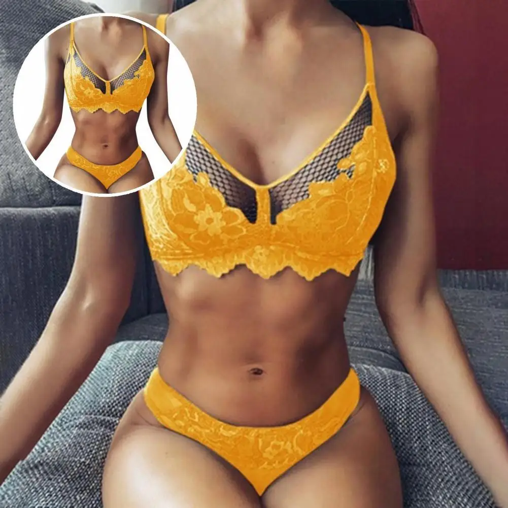 

Solid Color Breathable Padded Bra High Waist Briefs Bikini for Inside Wear