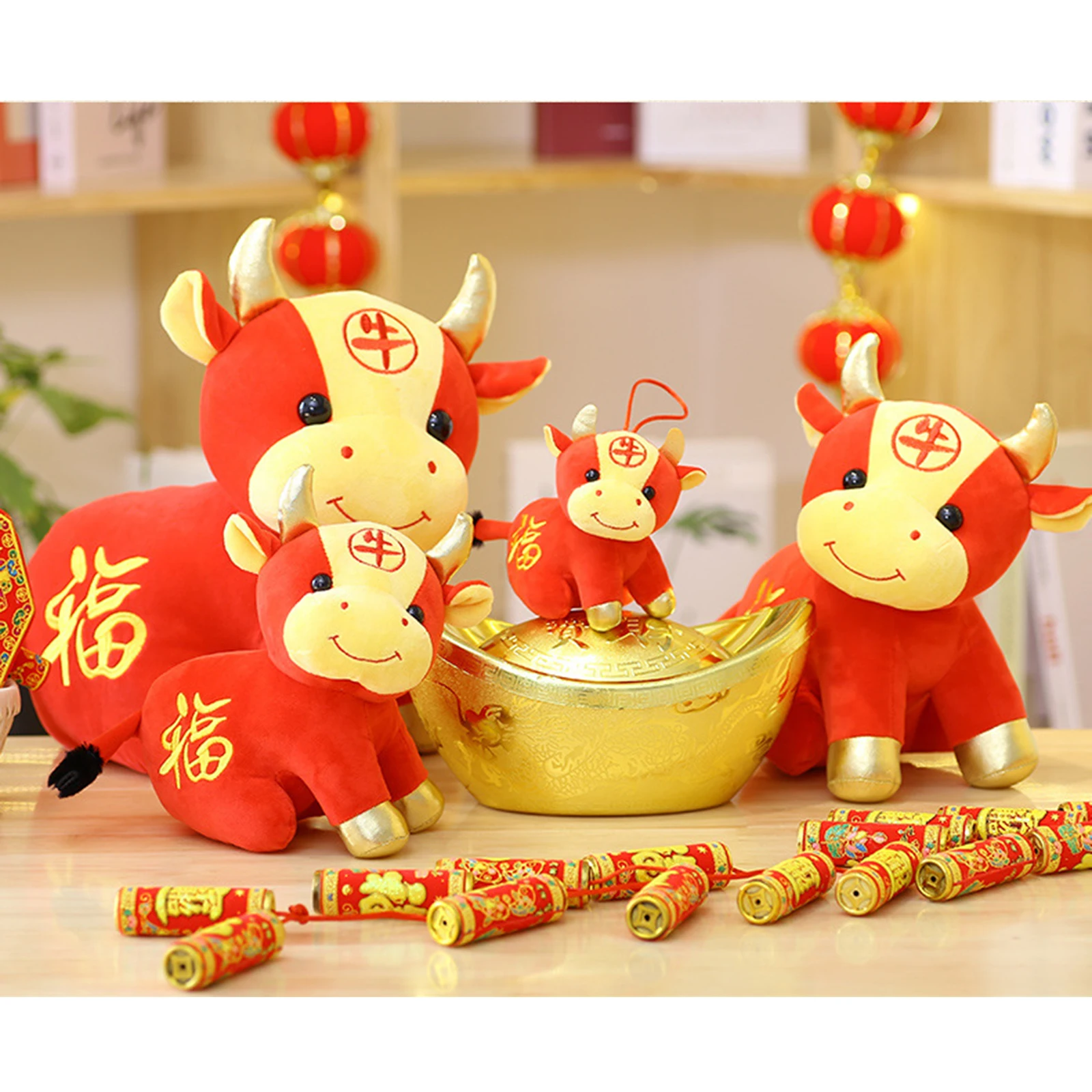 

Chinese Zodiac Ox Cattle Plush Toys Pendant Red Milk Cow Mascot Stuffed Doll For Children Girls Birthday New Year Gifts