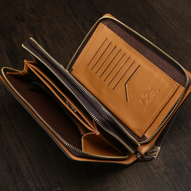 

Kangaroo Kingdom Men Bag Leather Handbag Male Clutch Bags Double Zipper Clutches Hand Bag for Man