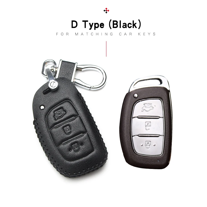 Black 3 For hyundai Кожаный чехол для ключей автомобиля для hyundai Santa Fe Elantra IX25 IX35 Verna Solaris акцентная соната Tucson дистанционный брелок - Название цвета: Black 3 For hyundai