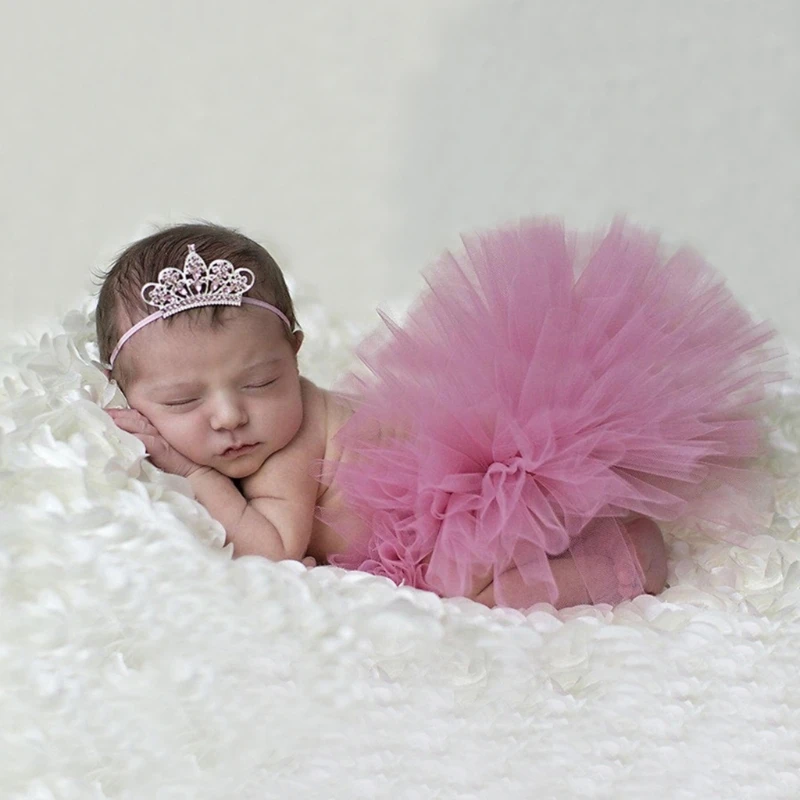 Falda de tut&uacute; de malla para beb&eacute;, conjunto de diadema, accesorios de fotograf&iacute;a para ni&ntilde;os peque&ntilde;os, ropa, tocado, fotograf&iacute;a infantil-0