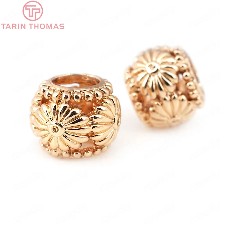 Латунные бусины с большим отверстием для браслета 6 шт. 9 х7 мм 24 К цвета