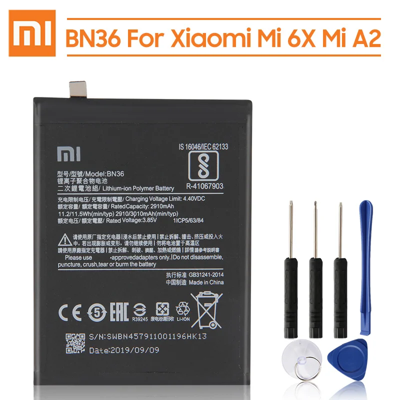 Оригинальный запасной аккумулятор Xiao Mi BN36 для Xiaomi 6X MiA2 A2 оригинальный телефона 3010
