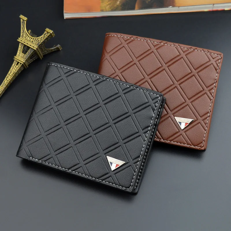 

New Men's Wallet Men's Short Youth Embossed Plaid Multi-card Thin Section Soft Clamping Purse