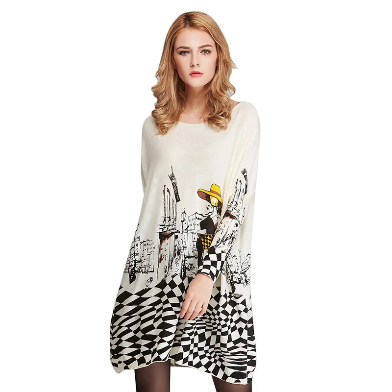 

Autumn Women's Ugly Sweater Casual Pullover Loose And Thin Large Cartoon Print Knitted Jumper Basic Ladies Sweater