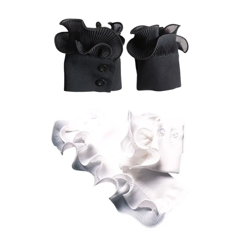 

Ladies Decorated Horn Cuffs Fake Sleeves Double Layer Pleated Ruffles Warmers
