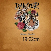 19x22cm rose flower tiger iron on patches for diy heat transfer clothes t shirt thermal transfer stickers decoration printing
