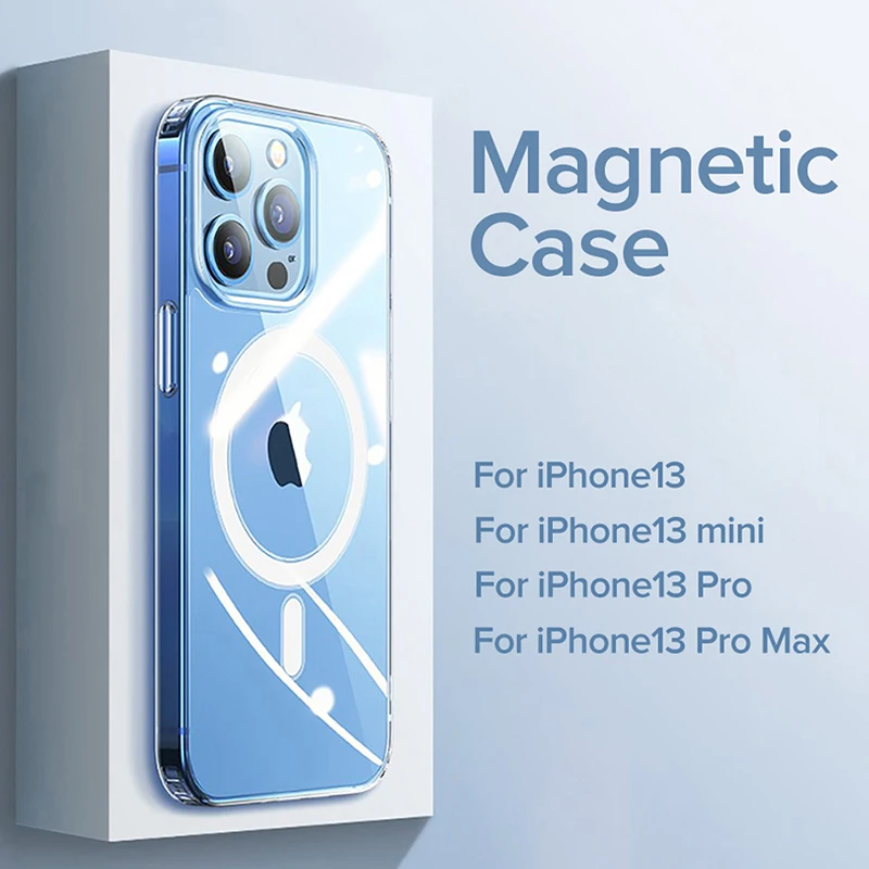 

Magnetic Magnet Case For iPhone 13 11 Pro Max Transparent Protective iPhone 12 mini Support Wireless Charging Cover Accessories