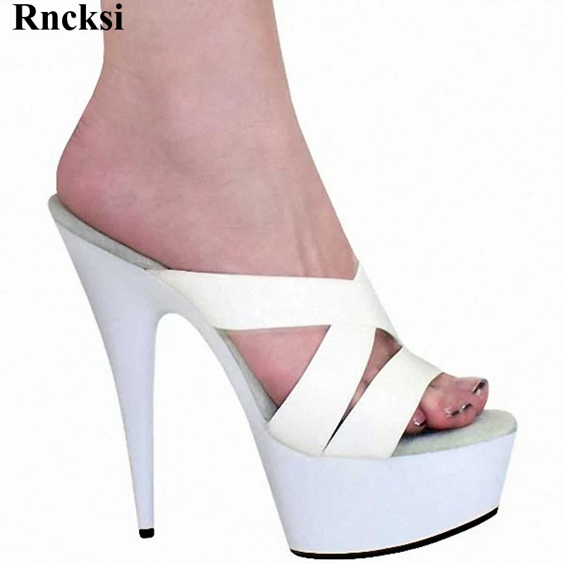 

Rncksi/Новинка; Босоножки на высоком каблуке 6 дюймов; Модные черные женские модельные туфли из лакированной кожи на платформе; Пикантные шлепанцы; Пикантная обувь 15 см