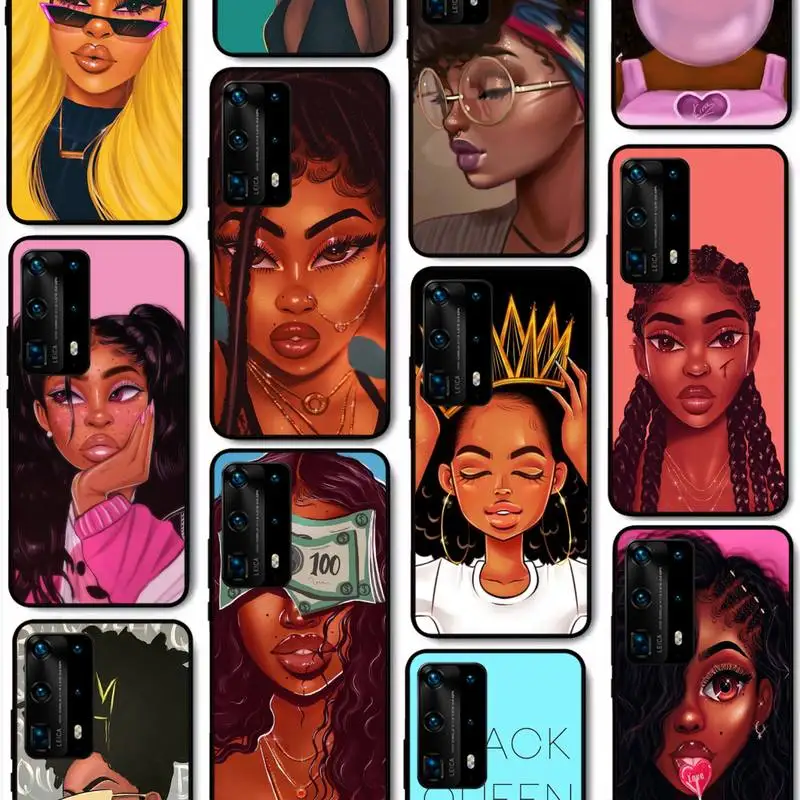 

Fashion Black Girls Phone Case For Huawei P40 P30 P20 Pro P10 Plus P9 P8 Lite P Smart Cover