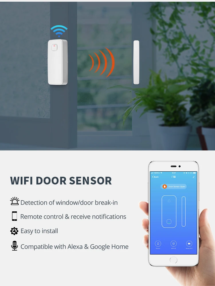 Tuya APP умный WIFI датчик двери окна Сигнализация Alexa Google домашний помощник Android ISO